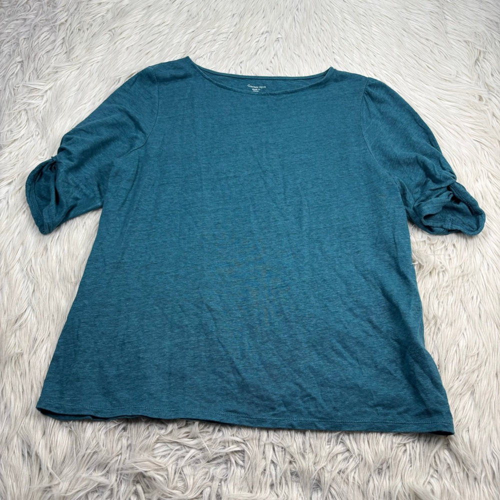 Garnet Hill Women's S Green 100% Linen Knotted Half Sleeve Top Coastal Boho